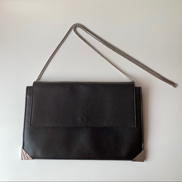 Zara Handbags - Zara Trafaluc Black Leather & Silver Crossbody Bag
